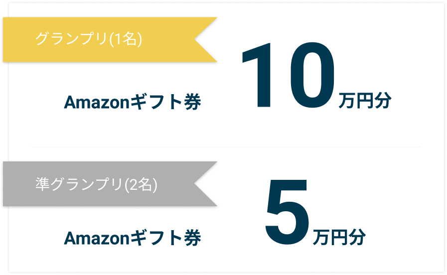 グランプリ(1名) Amazonギフト券10万円分 | 準グランプリ(2名) Amazonギフト券5万円分